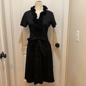 Lafayette 148 Ruffled Neck tie front shirt dress